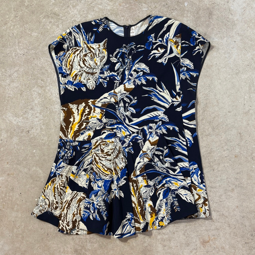 Stella McCartney Mini Dress Tunic Top Women’s Size 10 Blue White Tiger Zip Back